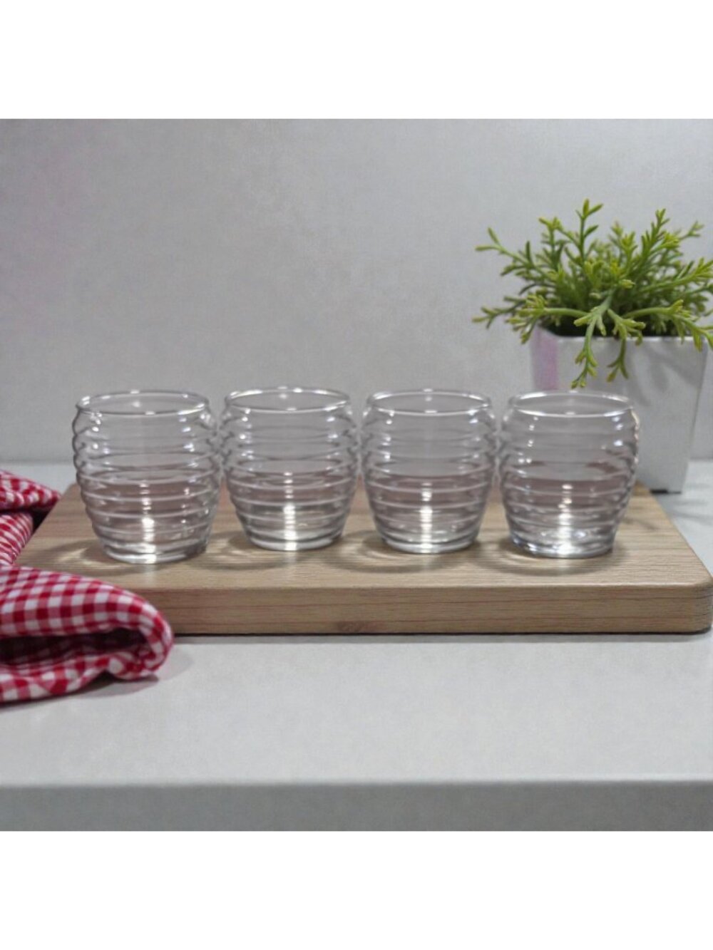 Anchor Hocking Beehive Clear Water Whiskey Wine Glasses Set Of 4 Vintage 70s
